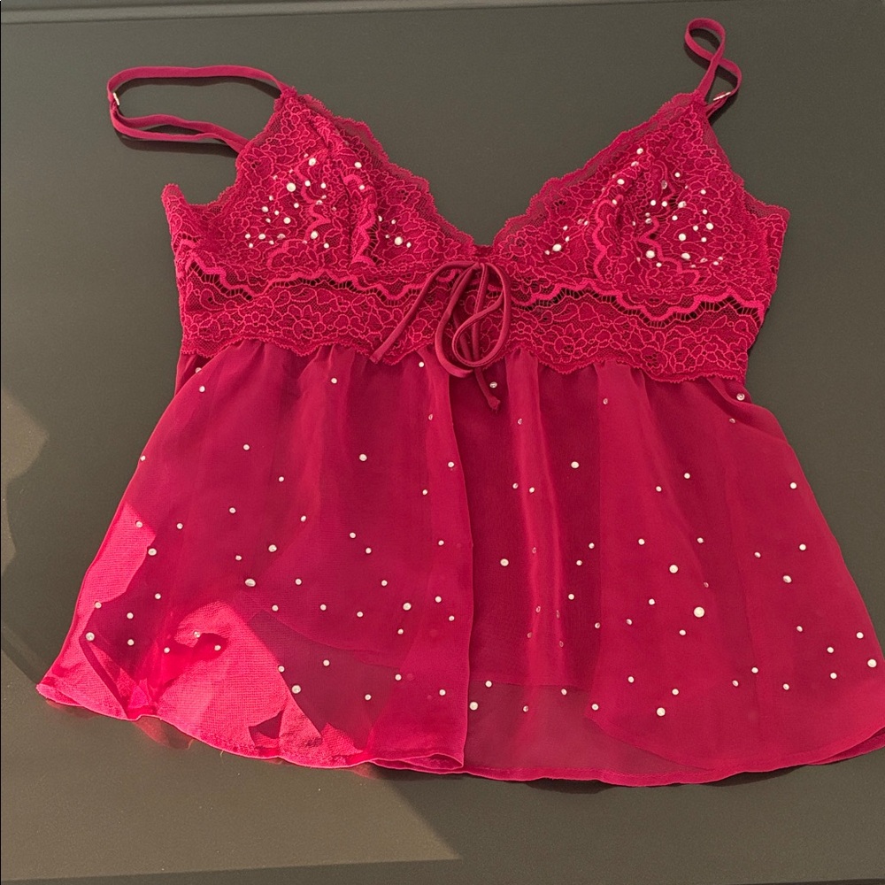 Victoria’s Secret: Elegant Lace Trim Babydoll in Magenta